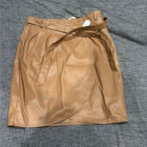 Elegant Tan Faux Leather Pencil Skirt